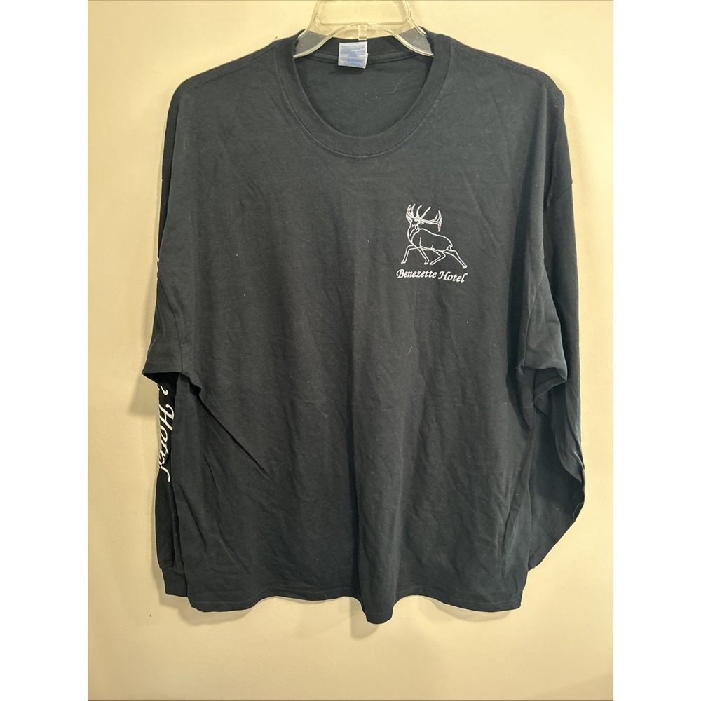 Gildan 2XL Black Long Sleeve T Shirt Benezette Hotel Deer Buck